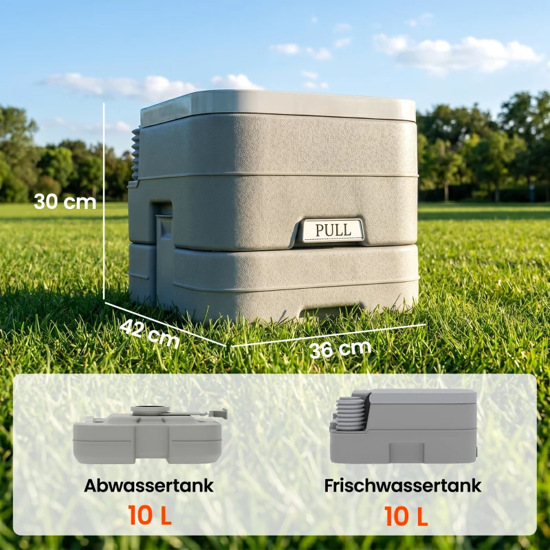 HOMCOM Outdoor-WC, tragbare Toilette, Abfalltank, Spültank, Kunststoff, Deckel, Grau