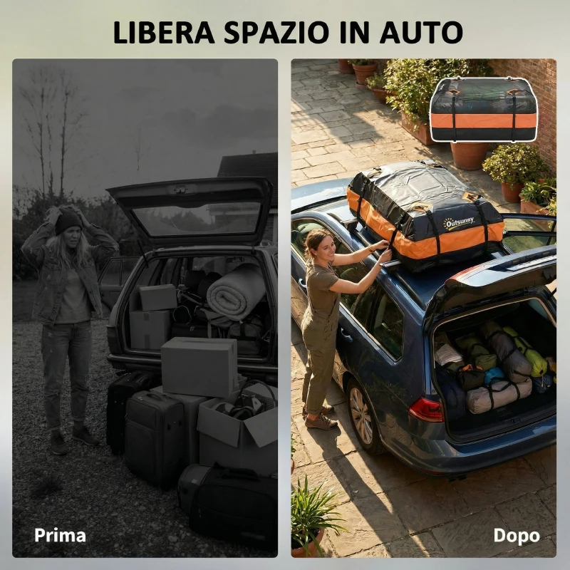 Outsunny Portabagagli da Tetto Impermeabile, 425 Litri, Arancione