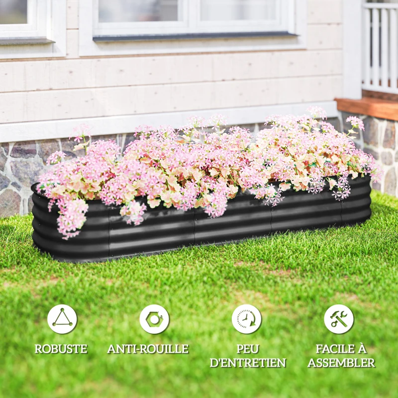 Outsunny Jardinière surélevée carré potager de jardin en acier modulable légumes, plantes, fleurs, dim. 195 x 62 x 30 cm gris