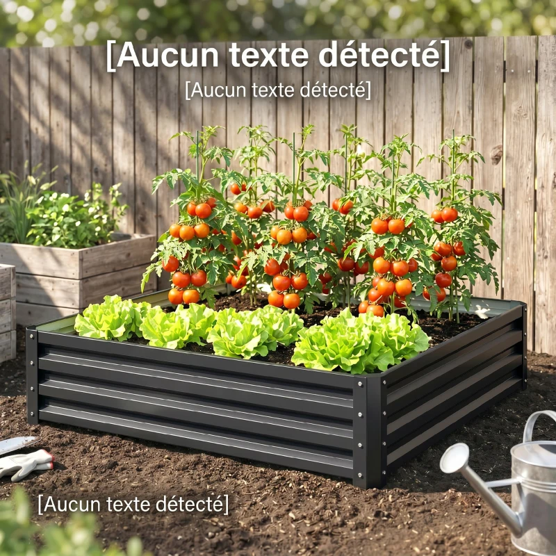 Outsunny Carré potager de jardin acier galvanisée 120 x 120 x 30 cm gris