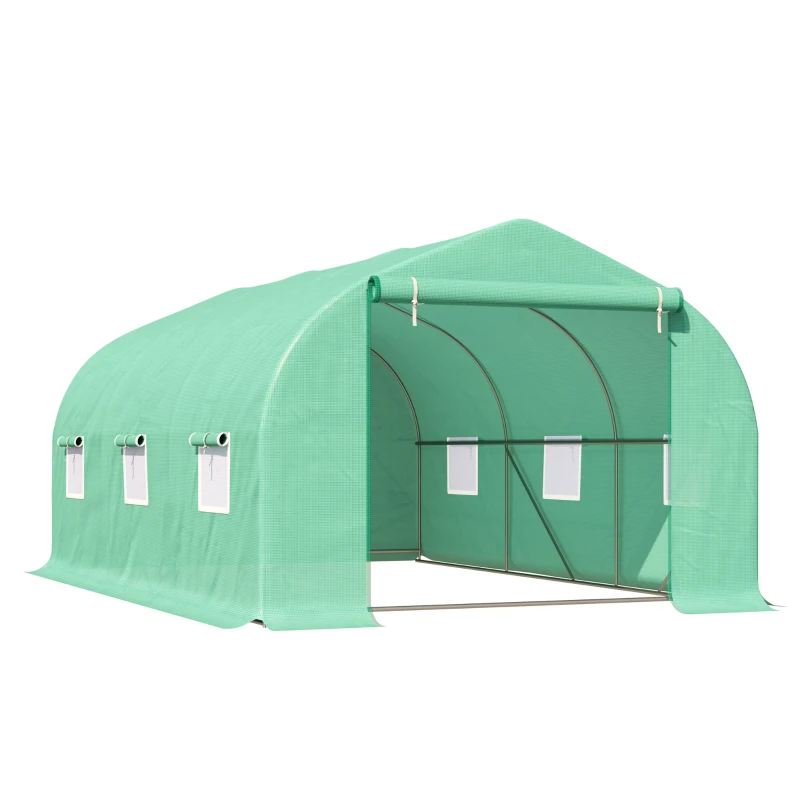 Outsunny Serre tunnel de jardin 4,5 x 3 x 2 m grande taille 6 fenêtres vert