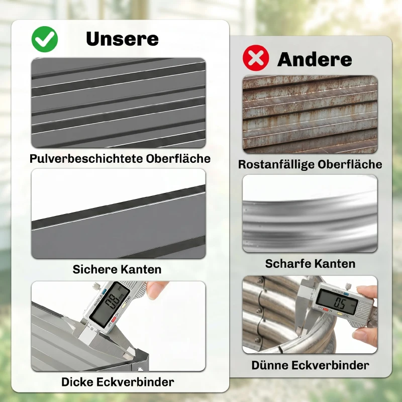 Outsunny Gartenbeet, Pflanzkasten mit Stahlgehäuse, Hellgrau, 120 x 120 x 30 cm