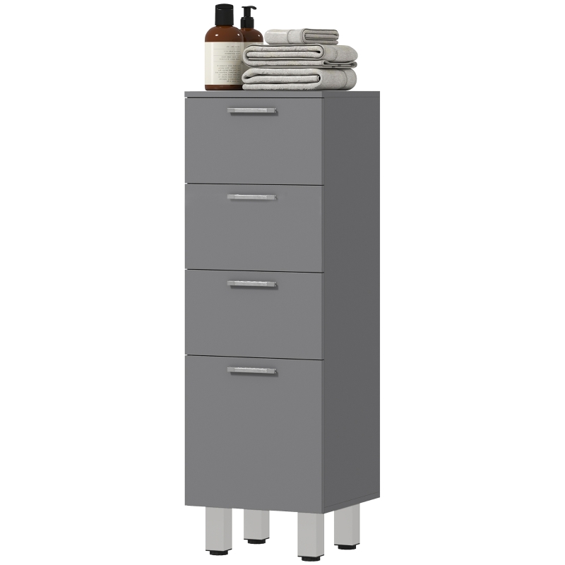 kleankin Badezimmerschrank, Badschrank, 4 Schubladen, Spanplatte, glatt, Grau