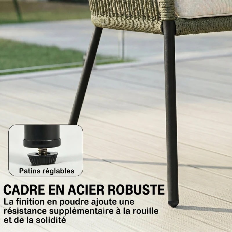 Outsunny Salon de Jardin Extérieur 4 Places Canapé 2 Places 2 Fauteuils et Table Basse Verre Trempé PP Rond Tressé Crème