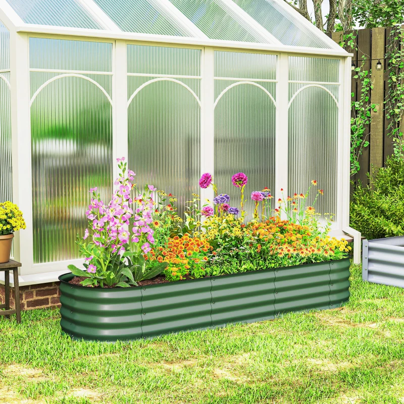 Outsunny Jardinière surélevée carré potager de jardin en acier modulable légumes, plantes, fleurs, dim. 195 x 62 x 30 cm vert