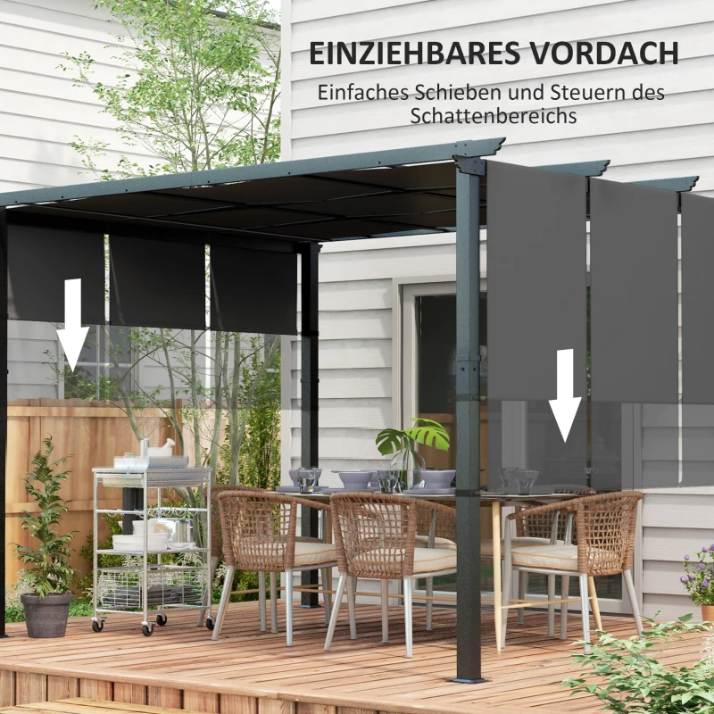 Outsunny Markise Sonnenschutz. Pergola, wetterbeständig,  inkl. Befestigungsmaterial, 3 x 3,5 m, Dunkelgrau