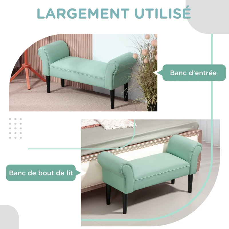 HOMCOM Banc Entrée Bout de Lit Rembourré pour Chambre à Coucher, Tissu à Voile, vert, 102 x 36 x 51 cm