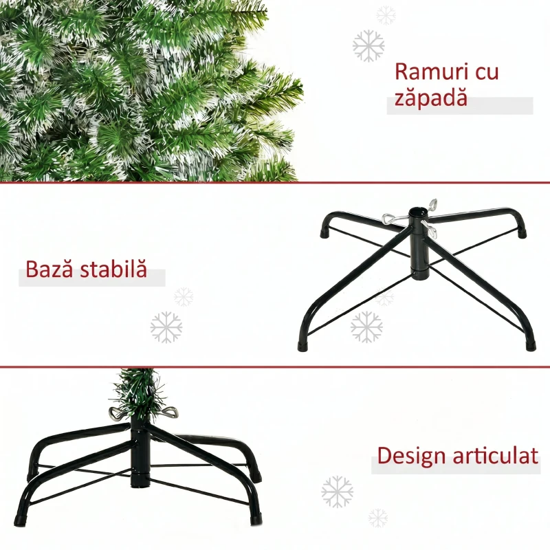 HOMCOM Brad de Crăciun Artificial cu 416 Ramuri din PET și Bază din Metal, Ø75x150 cm, Verde