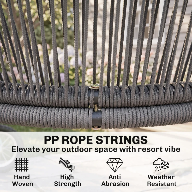 Outsunny 4 Piece Garden Furniture Set, Rope Garden Sofa Set with 1 Loveseat 2 Chairs Tempered Glass Table Cushions, Dark Grey