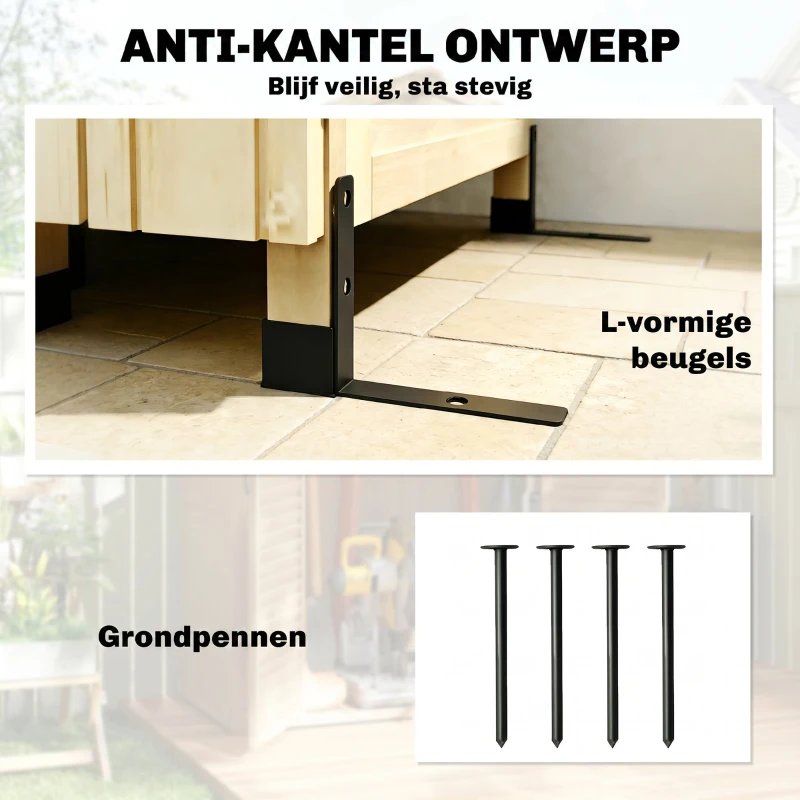 Outsunny Houten tuinkast extra hoge gereedschapsschuur met verstelbare plank magnetische deur gegalvaniseerd dak ventilatie