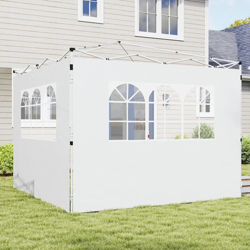 Outsunny Parois latérales de Rechange Barnum tonnelle 3 x 3 ou 3 x 6 m 2 pièces 2 Grandes fenêtres Blanc