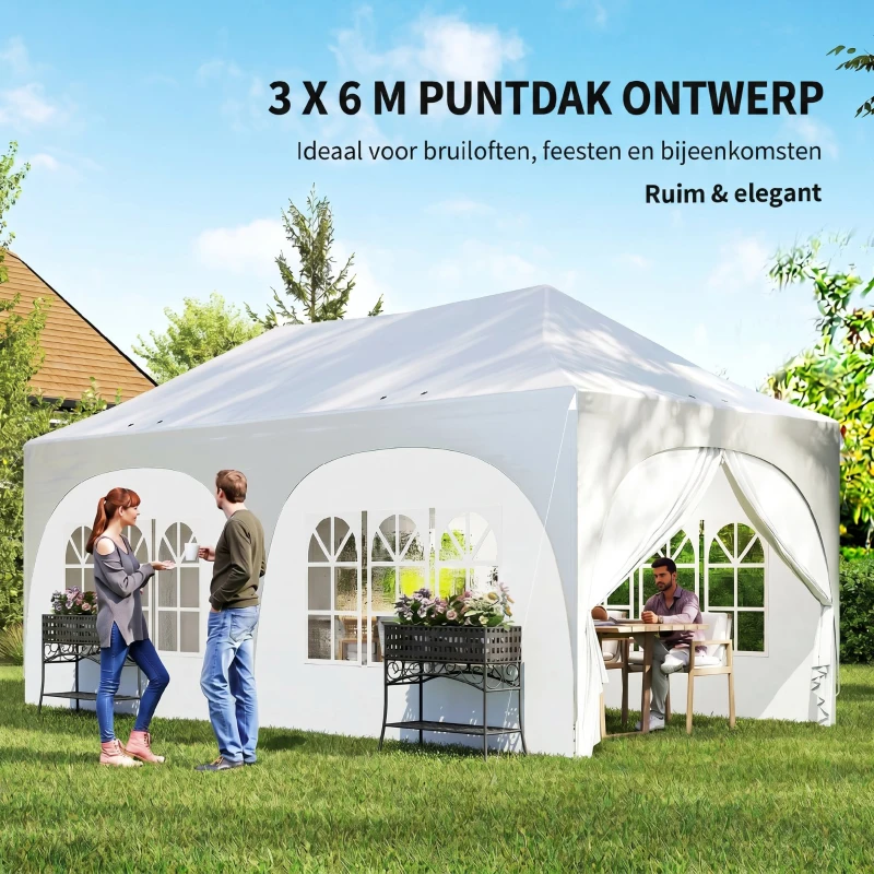 Outsunny 3 x 6 m pop-up paviljoen met zijwanden, 6 zandzakken, hoogteverstelbaar dak, tuinfeest-tent met draagtas
