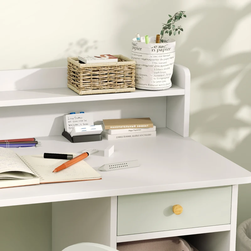 AIYAPLAY Bureau enfant avec chaise, table enfant et chaise avec 2 tiroirs et étagères ouvertes, 85 x 48 x 73 cm, vert