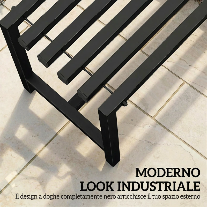 Outsunny Panchina Moderna Industriale da Esterno per Patio e Giardino, Senza Schienale, Nero