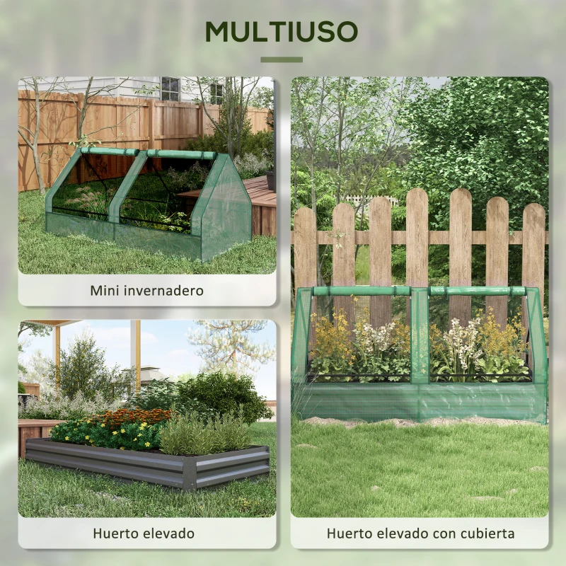 Outsunny Jardinera Exterior Grande con Mini Invernadero con Base Abierta para Patio Terraza Balcón 185x95x92 cm Gris y Verde
