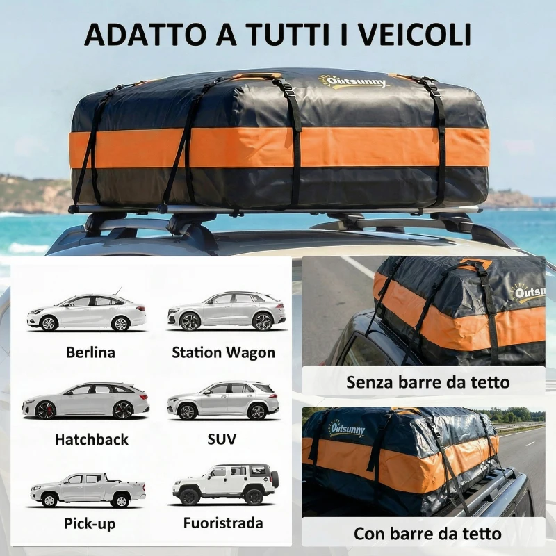 Outsunny Portabagagli da Tetto Impermeabile, 425 Litri, Arancione