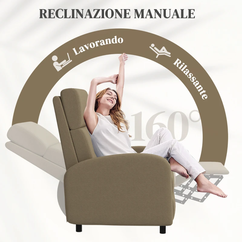 HOMCOM Poltrona Relax Reclinabile Manualmente a 160° con Poggiapiedi in Tessuto, Beige
