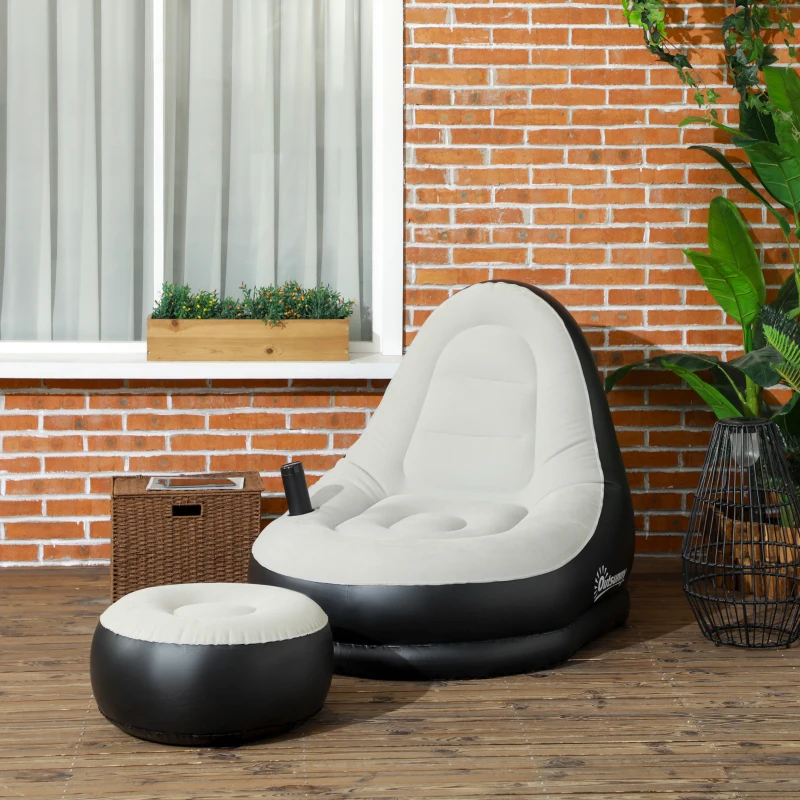 Outsunny Fotel Nadmuchiwany Fotel Ogrodowy, 125 x 100 x 87 cm, Szary + Czarny