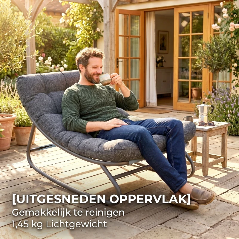 Outsunny Schommelstoel met brede textiel zitting en dik kussen, 101 x 66 x 63 cm, grijs
