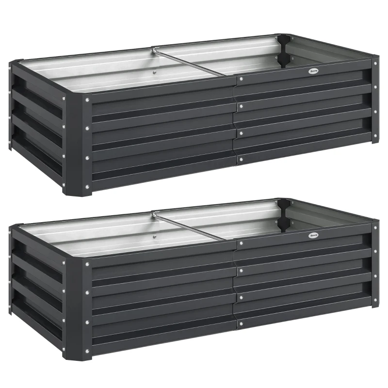 Outsunny Lot de 2 carrés potagers de jardin rectangulaire tôle d'acier ondulée 120 x 60 x 30,5 cm gris