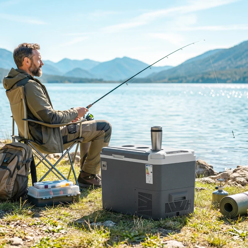 Outsunny Frigorífico Portátil Elétrico 25 L com Compressor Controlo por App Ecrã LED com Alça Modos ECO e MAX de -20℃ a +20℃ Cinza