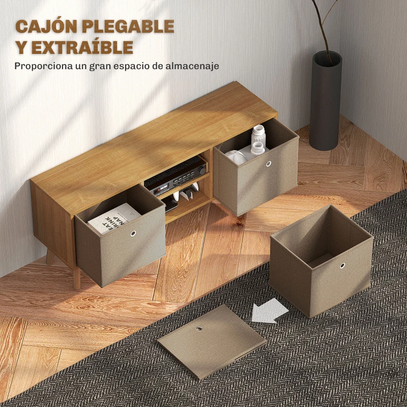 HOMCOM Mueble de TV para Televisores de hasta 50 Pulgadas con 2 Cajones de Tela y Estantes Abiertos Madera y Marrón