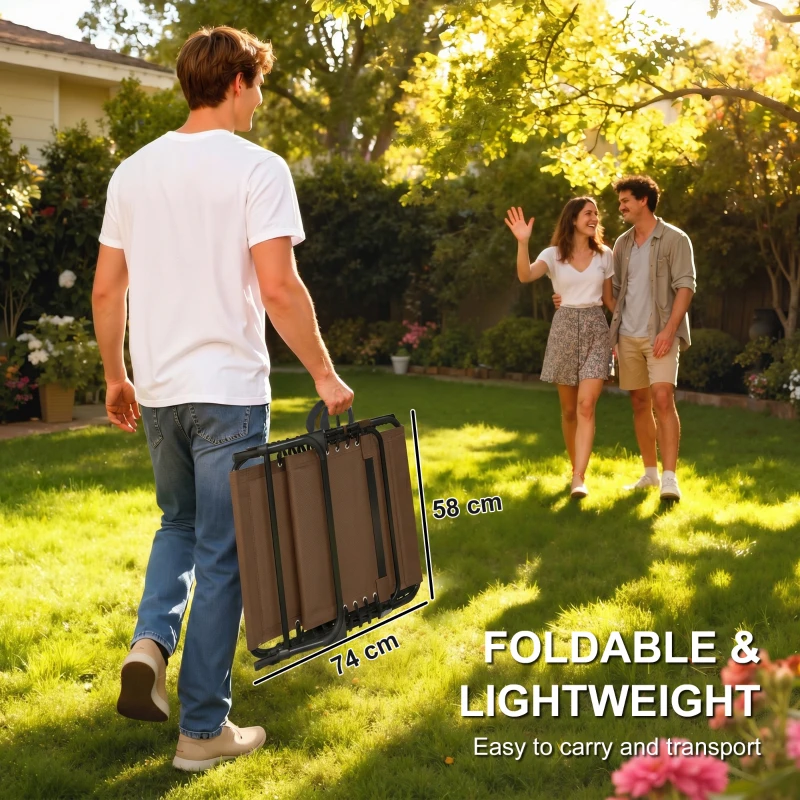 Outsunny Leżak składany z poduszką pod szyję, stalowy stelaż, siateczkowe obicie, udźwig 120 kg, brązowy