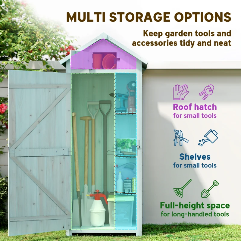Outsunny Garden Shed Vertical Utility 3 Shelves Shed Wood Outdoor Garden Tool Storage Unit Storage Cabinet, 77 x 54.2 x 179cm - Blue