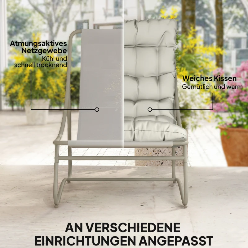 Outsunny Balkonmöbel Set 3 teilig Gartenmöbel Set mit Tisch Kissen Stahlgestell verstellbar Fußpads, Atmungsaktiv Hellgrau