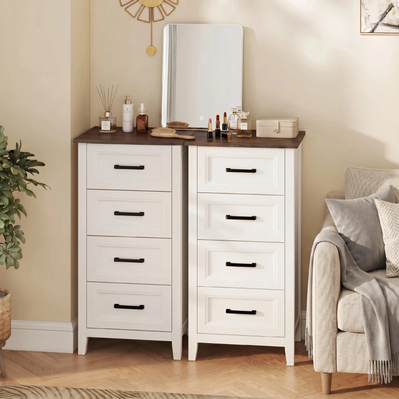 HOMCOM Cassettiera con 4 Cassetti, Mobile Alto per Camera da Letto e Soggiorno