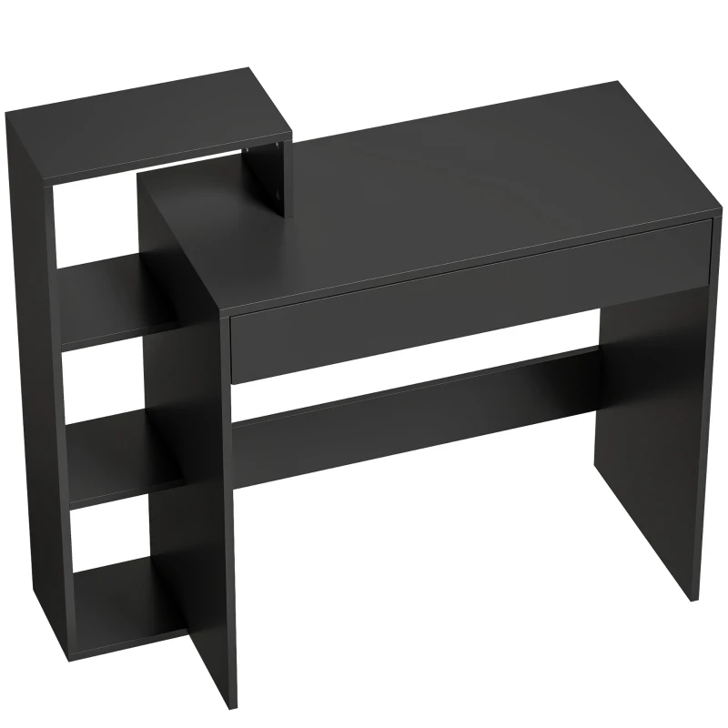 HOMCOM Bureau avec rangement, bureau d'ordinateur avec 3 étagères de rangement et tiroir, 100 x 40 x 90 cm, noir