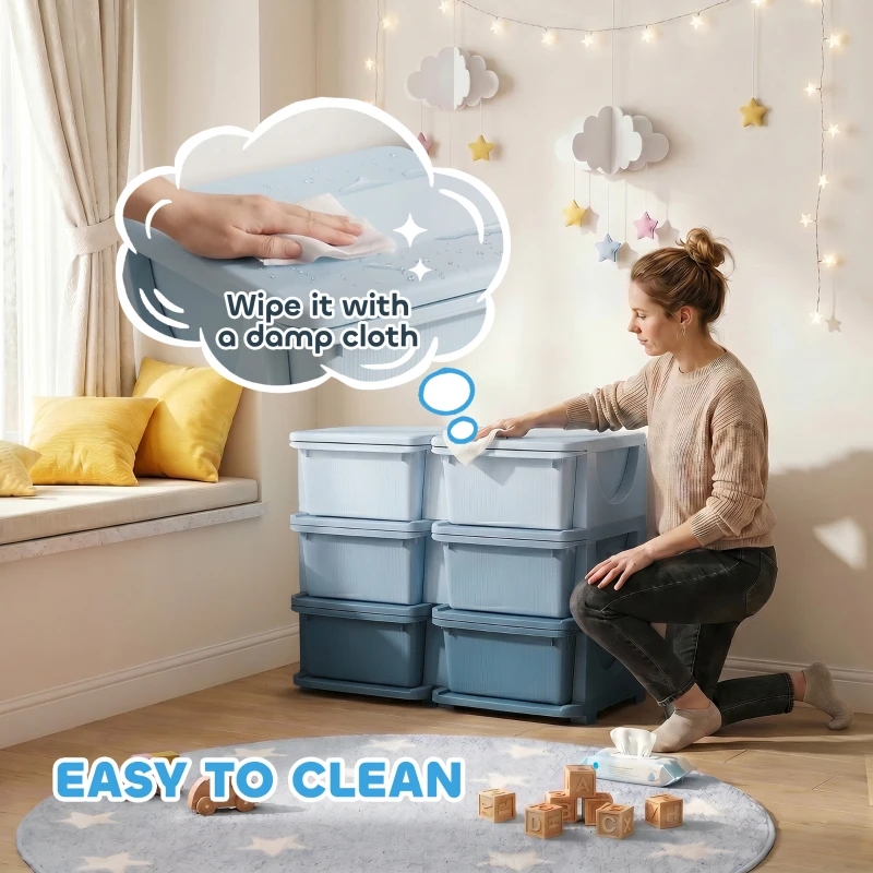 HOMCOM Kids Storage Unit, with Six Drawers - Blue