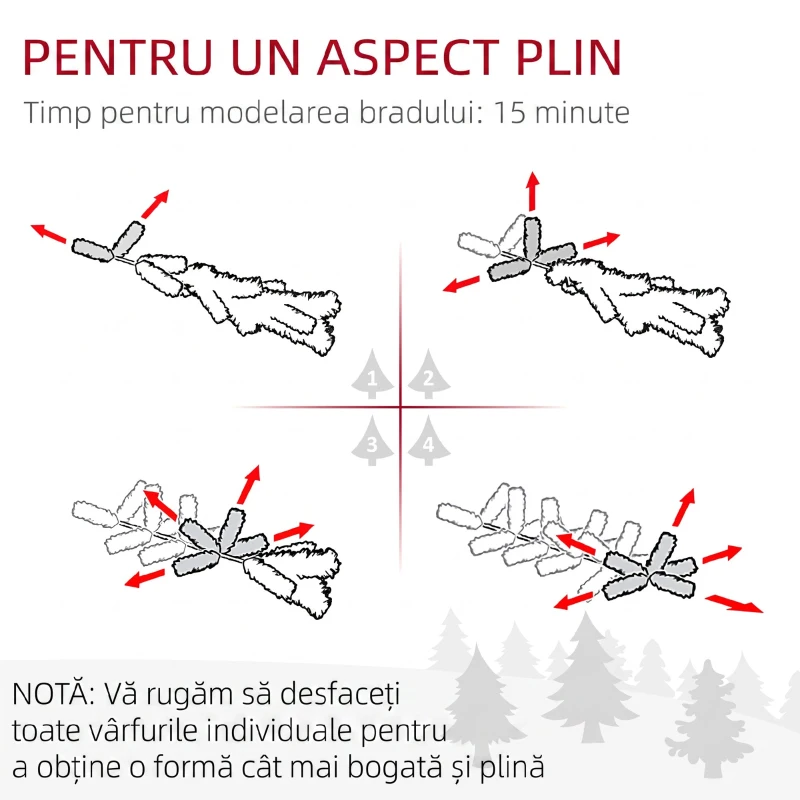 HOMCOM Pom de Crăciun Înzăpezit cu 1321 de Ramuri Ignifuge, din Plastic și Metal, Ø115x180 cm, Verde