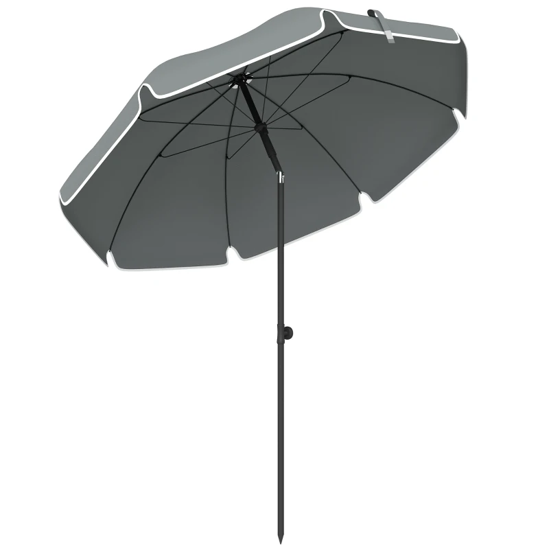 Outsunny Ombrellone da Spiaggia Inclinabile con Ancora per la Sabbia e Borsa da Trasporto, Ø150x185 cm, Grigio Scuro