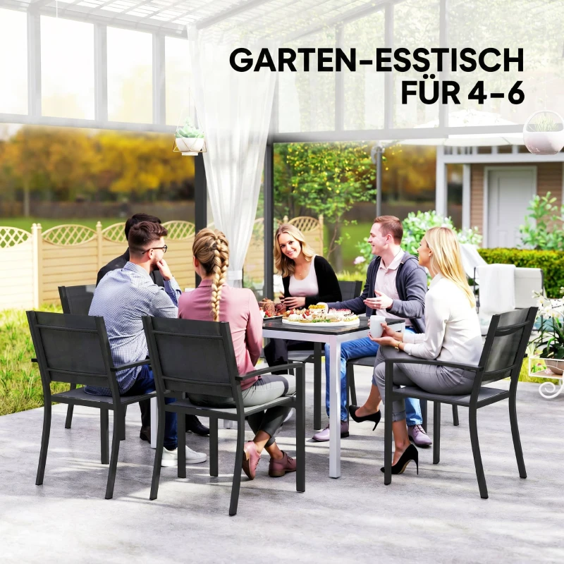 Outsunny Tuintafel Aluminium 120x70 cm Weerbestendig Balkontafel met Houtlook, voor 4-6 Personen Zwart