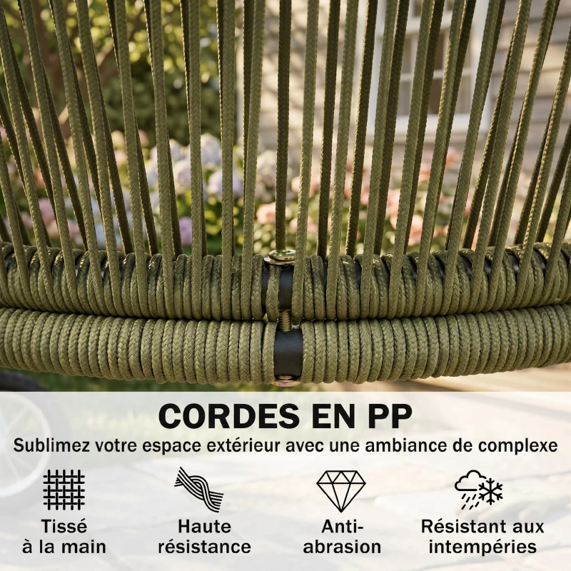 Outsunny Salon de Jardin Extérieur 4 Places Canapé 2 Places 2 Fauteuils et Table Basse Verre Trempé PP Rond Tressé Crème