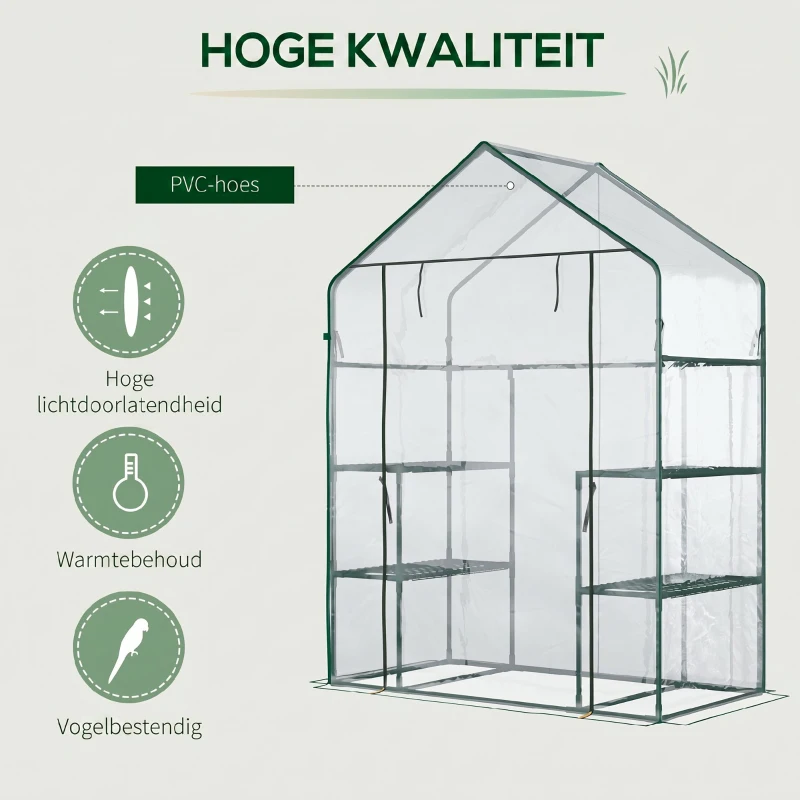 Outsunny foliekas inloop tuinhuis tomatenkas kas koudframe met 6 planken transparant staal PVC kunststof 142 x 73 x 195 cm