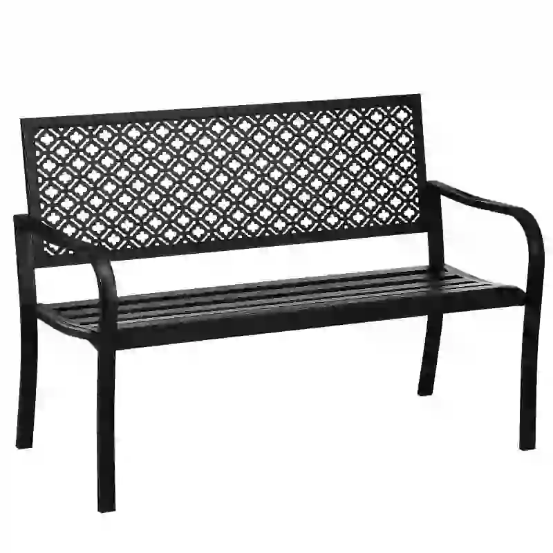 Outsunny Banc de jardin banc extérieur jardin en acier avec dossier à motif floral pour 2 personnes 127 x 63 x 83 cm noir