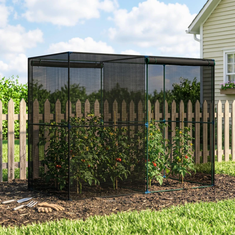 Outsunny Serre de Jardin Serre à tomates Filet Protection Solaire Anti-UV ombrage 50-60% 2 Portes zippées enroulables Acier HDPE Vert foncé Noir