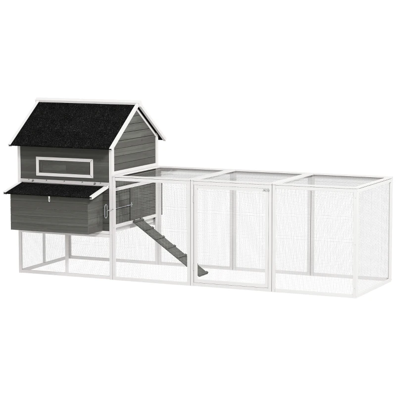 PawHut Gallinero Madera Grande Exterior con 2 Nidos Corral Techo Asfáltico Bandeja Extraíble Rampa 347x160x150 cm Gris Oscuro