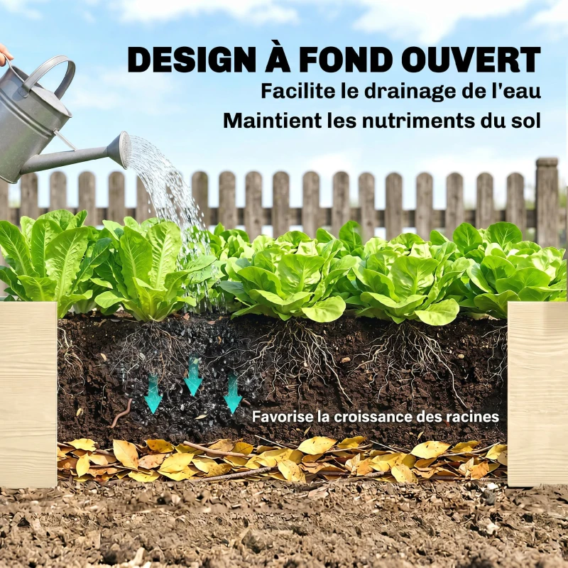 Outsunny Carré Potager de Jardin dim. 244 x 61,5 x 27 cm Feutre de Drainage, séparation Inclus Bois de Sapin