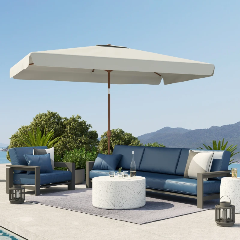 Outsunny Ombrellone Rettangolare da Giardino 2x3 m con Manovella, in Metallo e Poliestere, Crema