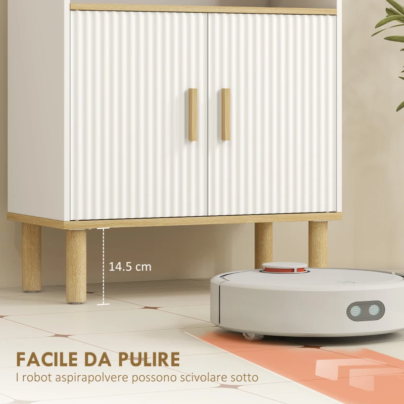 HOMCOM Mobile Bagno Autoportante con Ripiano Regolabile, Bianco e Legno Naturale