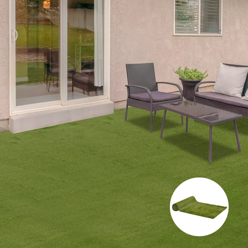 Outsunny Lot de 2 gazons synthétiques artificiels Moquette extérieure dim. 4L x 1l m Herbes Hautes denses 3 cm Vert