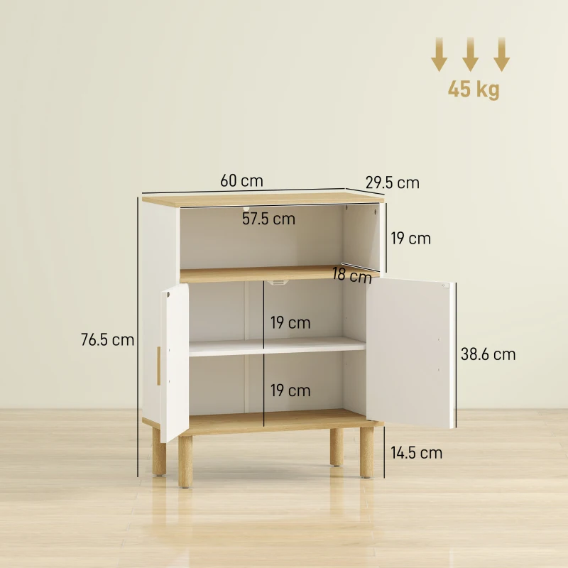 HOMCOM Mobile Bagno Autoportante con Ripiano Regolabile, Bianco e Legno Naturale