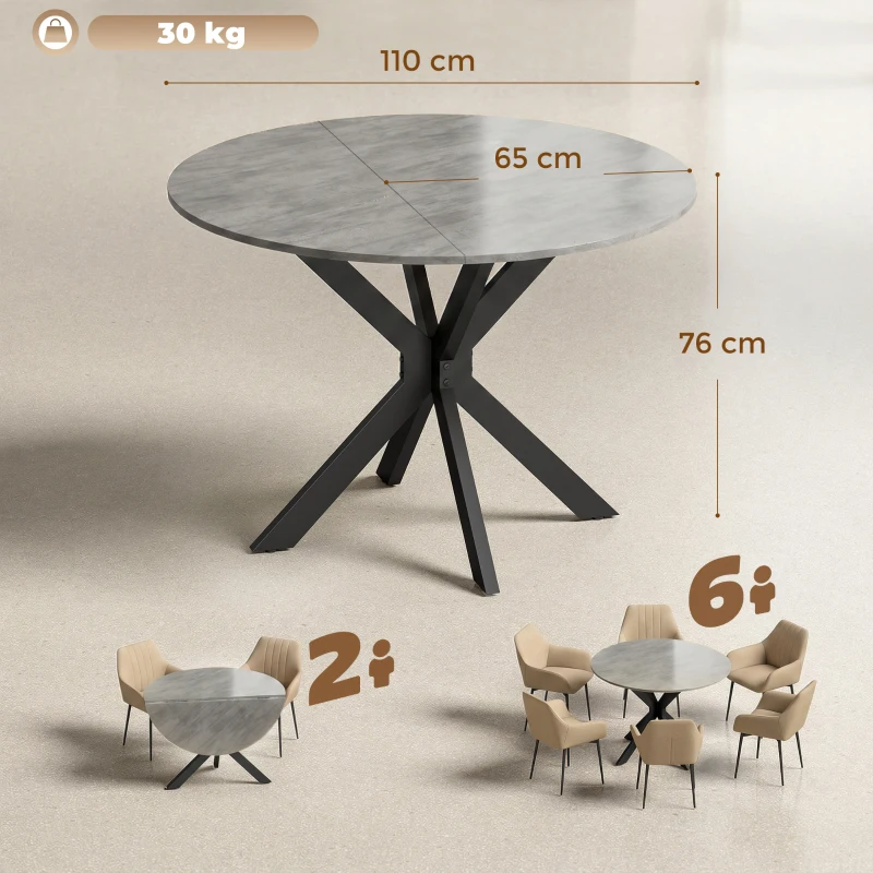 HOMCOM Tavolo Pieghevole 2-6 Persone, Ali Pieghevoli, Struttura Acciaio Doppia X, Grigio Cemento