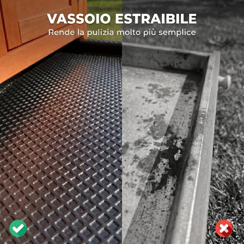 PawHut Conigliera da Esterno in Legno di Pino con Vassoio Estraibile, Tetto Apribile e Porta con Serratura, Arancione