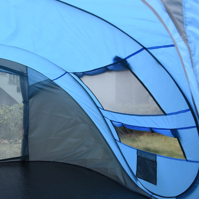 Outsunny Tenda da Campeggio Pop Up 2 Posti con 2 Porte, 4 Finestre e Telo Impermeabile, 263.5x220x123 cm, Blu