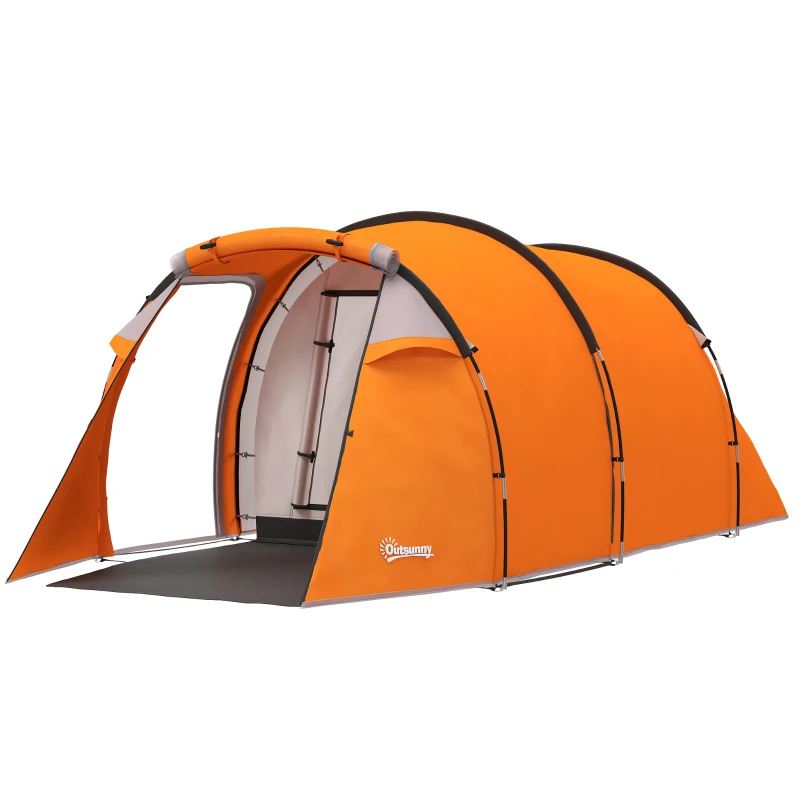 Outsunny Tunnelzelt für 2-3 Personen, Campingzelt mit Vorraum Lampenhaken 2000mm Wassersäule Orange