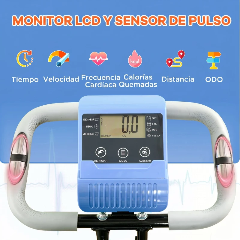 HOMCOM Bicicleta Estática Plegable con Respaldo 8 Niveles de Resistencia Volante Pantalla LCD Pulsómetro y Sillín Ajustable